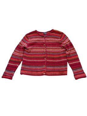 Northern Isles Women's Button Front Cardigan L Red Hand Knited Bohemian Vintage